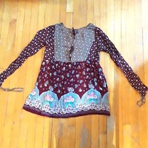 -💫NWOT | FREE PARIS Shirred Crepe long-Sleeve Blouse T1 -XS to S 💫